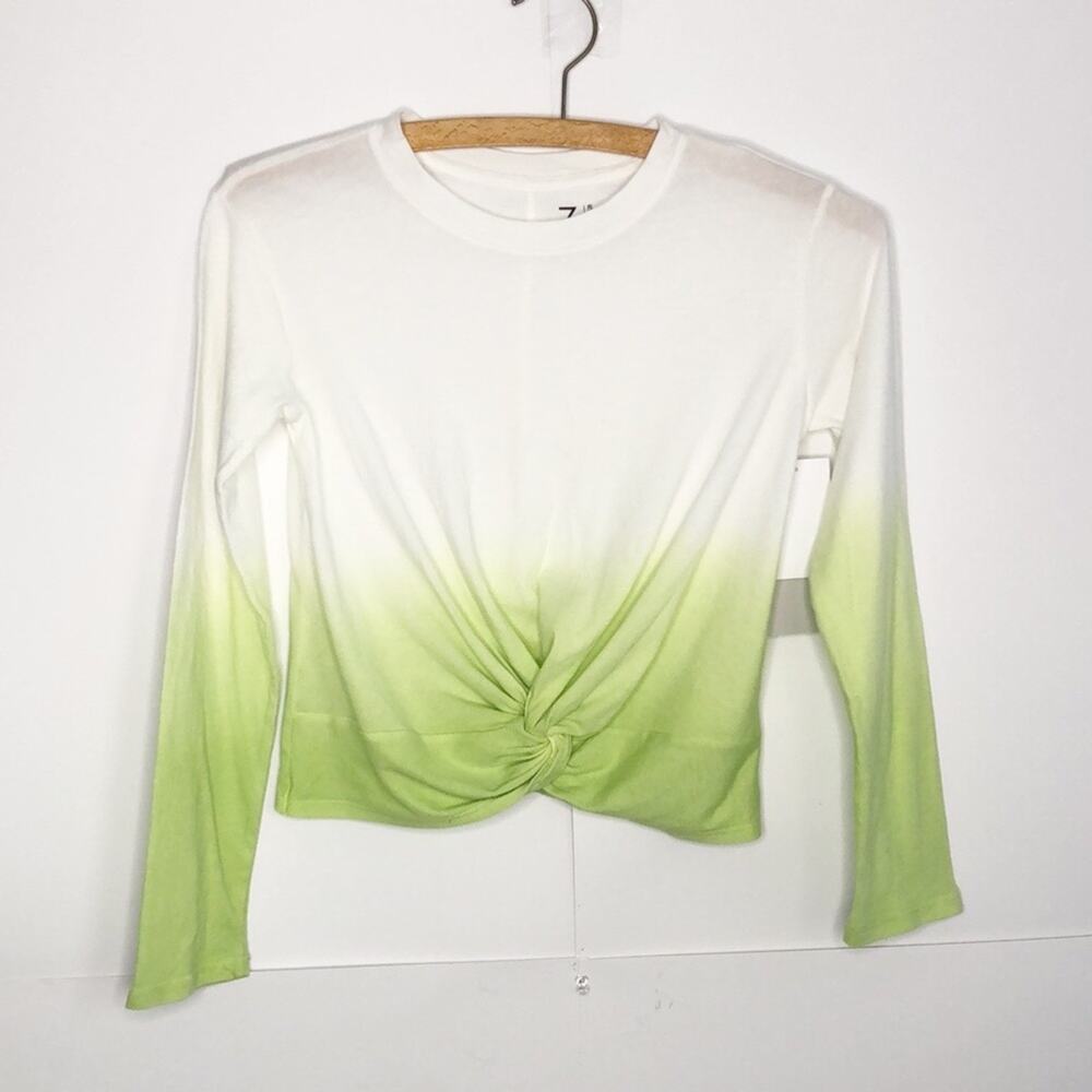 Girls Z by Zella Green and White Ombre Knot Front Long Sleeve Tee